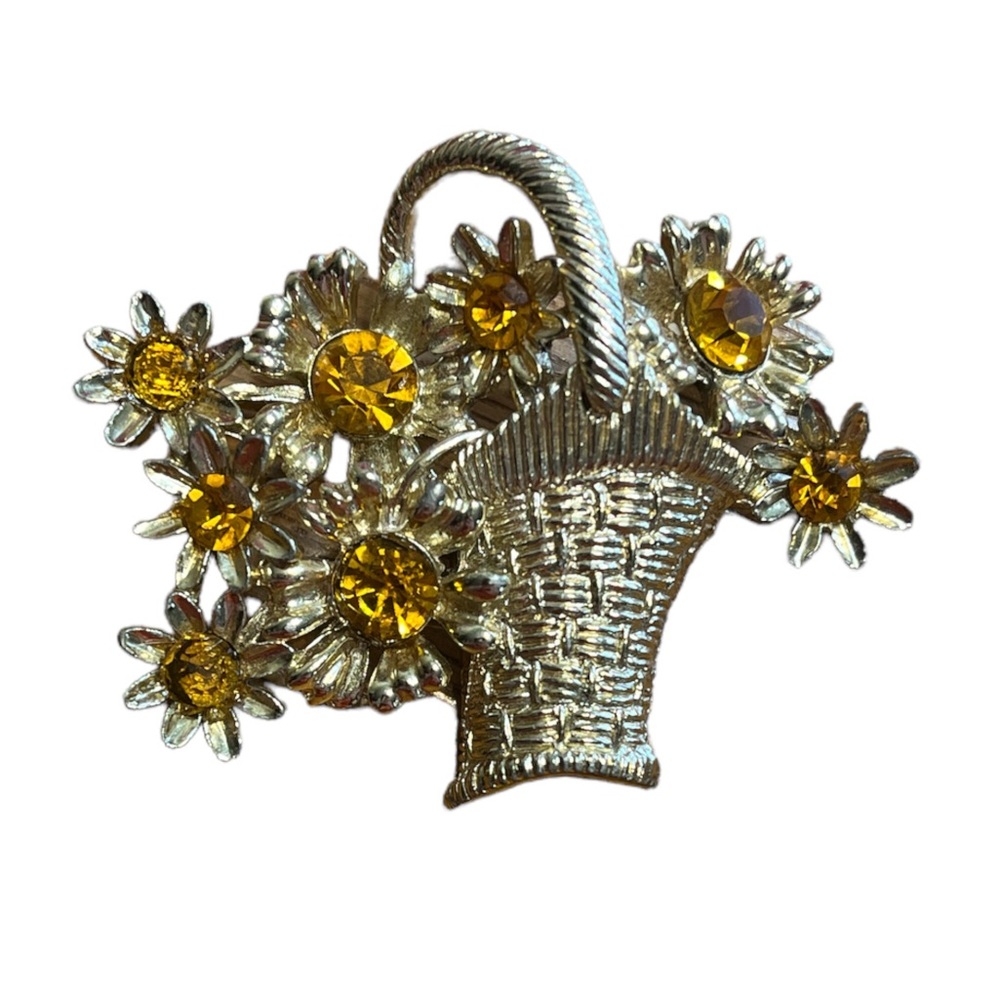 Vintage Dodds Rhinestone Flowers and Basket Brooch